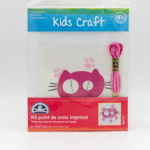 Kit point de croix imprimé chat rose