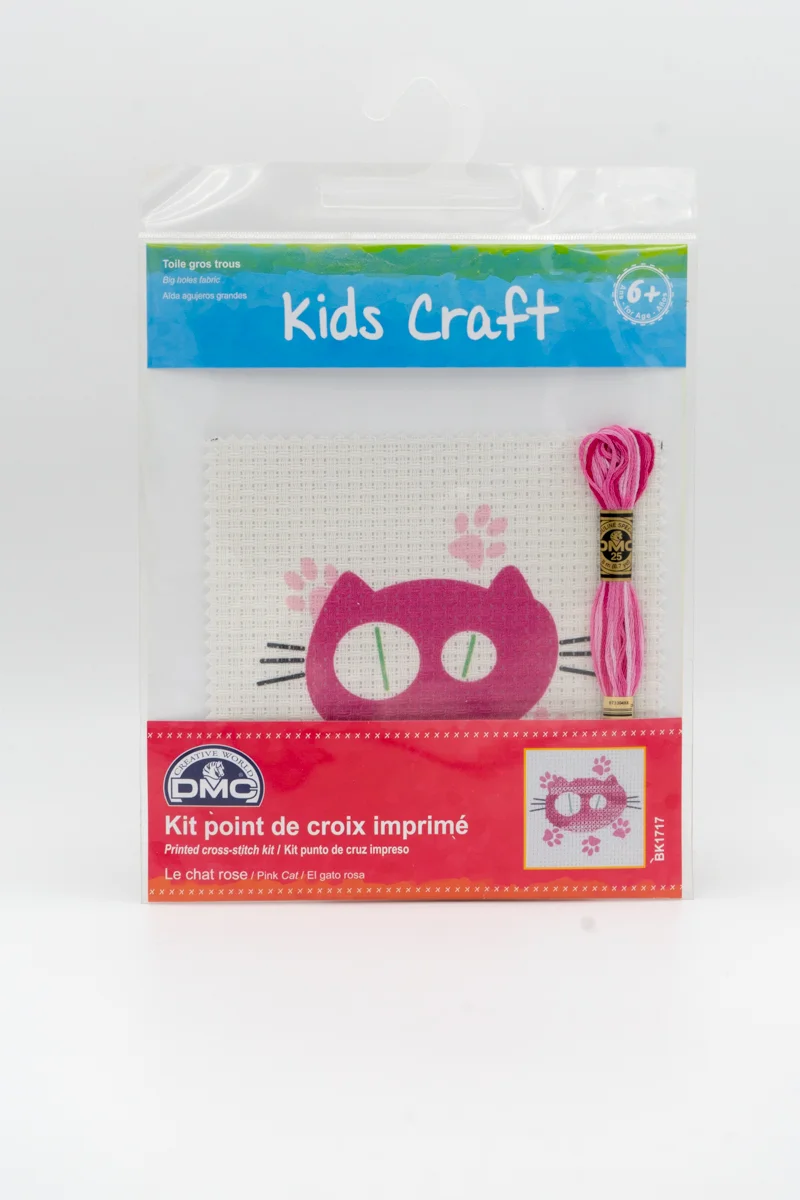 Kit point de croix imprimé chat rose