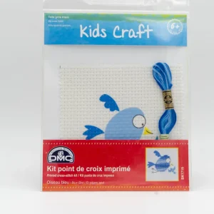 Kit point de croix imprimé oiseau bleu