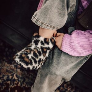 Chaussons botte laine – léopard
