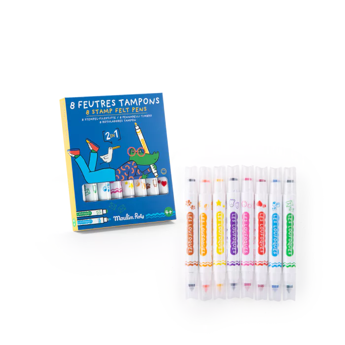 8 feutres tampons 2 en 1 | Les Loufoques