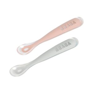 Cuillère silicone première âge – blush et gris