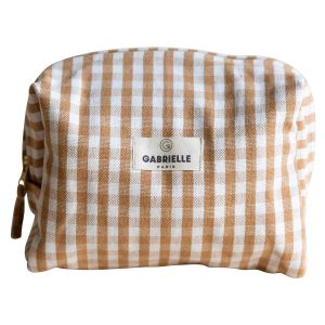 Trousse de toilette en coton vichy camel