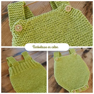 Barboteuse au point mousse en pur coton (taille naissance à 6 mois)