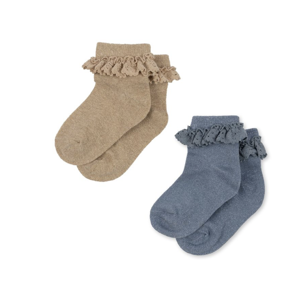 Chaussette lurex x 2pcs sable et bleu