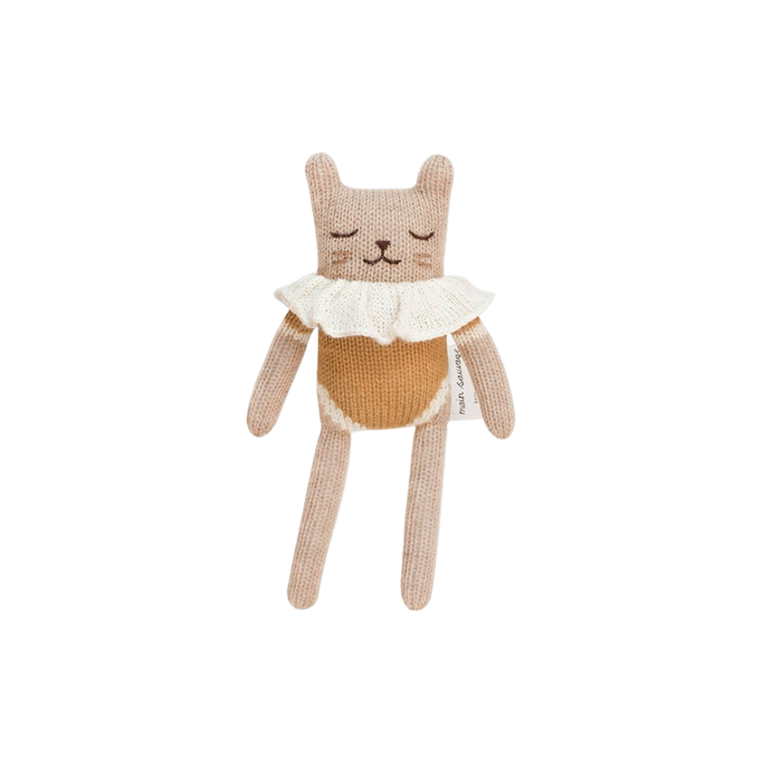 Doudou chaton maillot ocre 22 cm