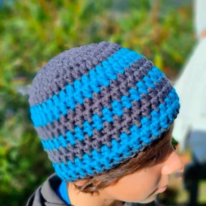 Bonnet « snowboarder » enfant gris/turquoise