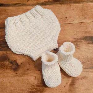 Bloomer « Léo-Léa » sans ruban en pur mérinos – écru – taille 0-3 mois