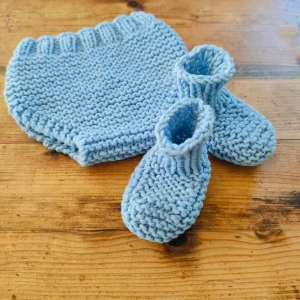 Ensemble « Léo-Léa » bloomer et chaussons sans ruban en pur mérinos – Tailles 0 à 6 mois – Nombreux coloris