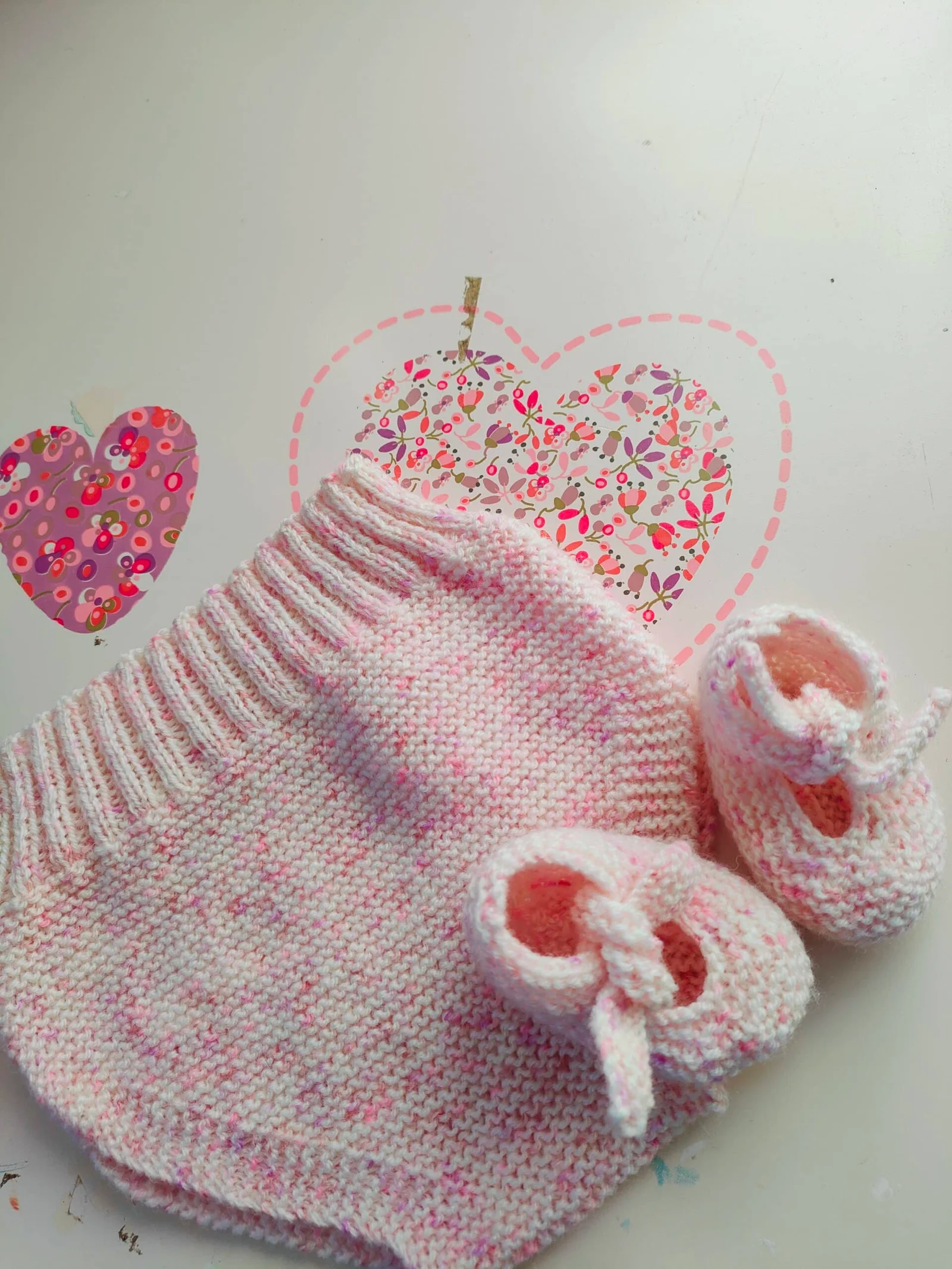 Bloomer en laine et acrylique rose moucheté – taille 0-6 mois – Image 4