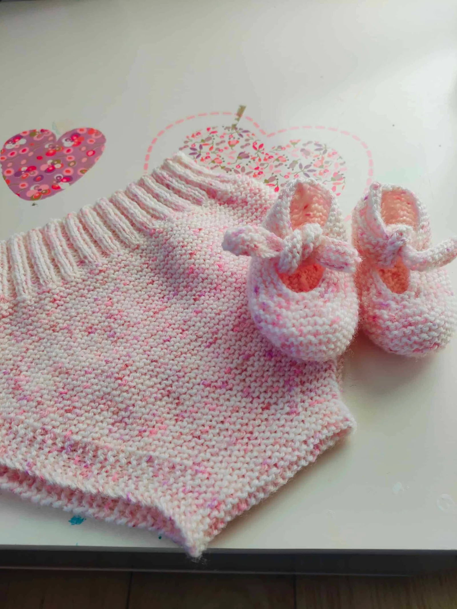 Bloomer en laine et acrylique rose moucheté – taille 0-6 mois – Image 3