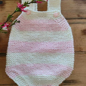 Barboteuse rayée rose/écru en pur coton (taille naissance-1 mois)