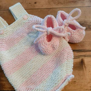 Ensemble barboteuse rayée et ballerines en coton (taille naissance à 6 mois)