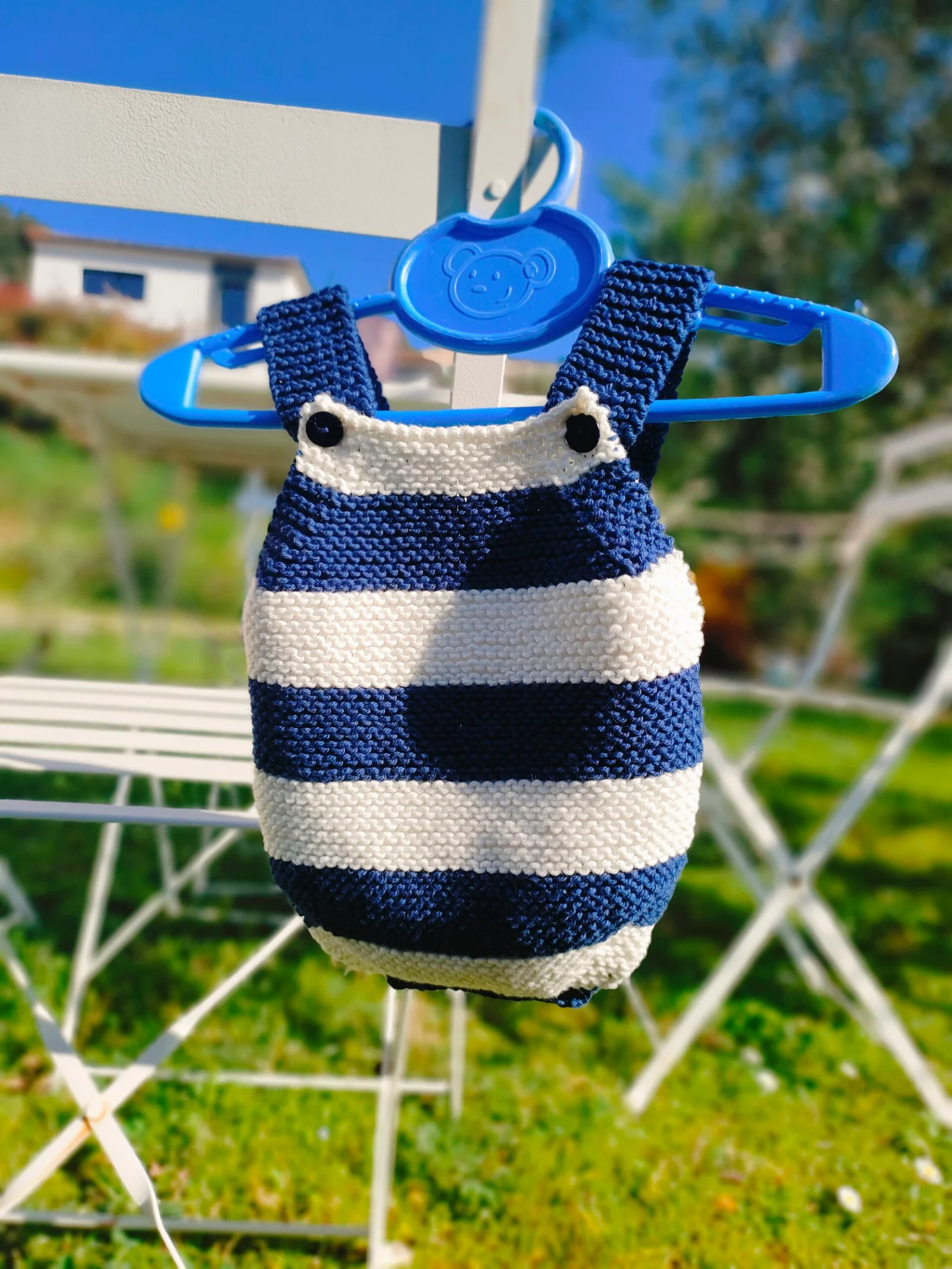 Barboteuse rayée marine/écru en pur coton (taille naissance-1 mois) – Image 4