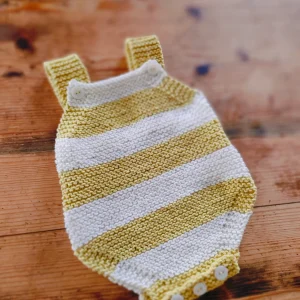 Barboteuse rayée tounesol/écru en pur coton (taille naissance-1 mois)