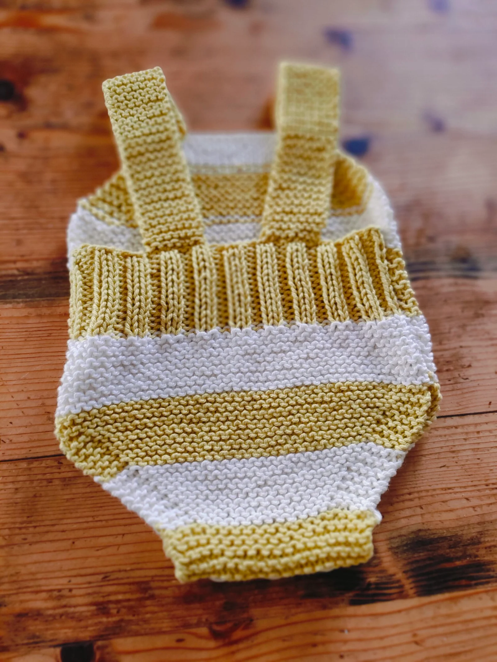 Barboteuse rayée tounesol/écru en pur coton (taille naissance-1 mois) – Image 3