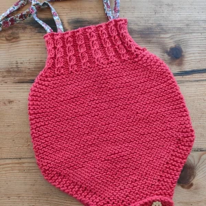 Barboteuse à torsades en pur coton, bretelles « Liberty » (taille naissance à 6 mois)