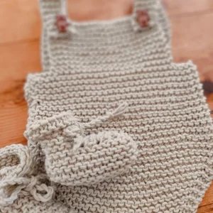 Ensemble « petit lutin » barboteuse et chaussons en coton – taille 3 mois – thème ourson