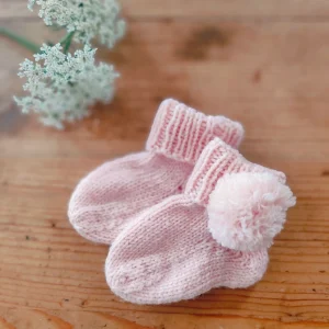 Chaussettes à pompons en mérinos (naissance-3 mois)