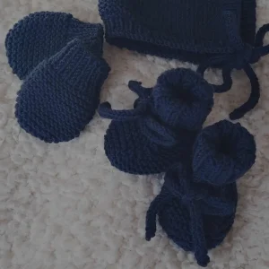Ensemble « Lulu » chaussons et moufles en pur mérinos (taille naissance à 9 mois)