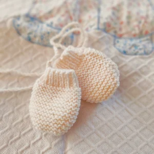 Moufles en pure laine mérinos « nuage de lait » – Taille 0-3 mois