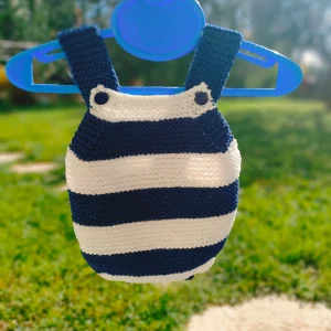 Barboteuse rayée marine/écru en pur coton (taille naissance-1 mois)