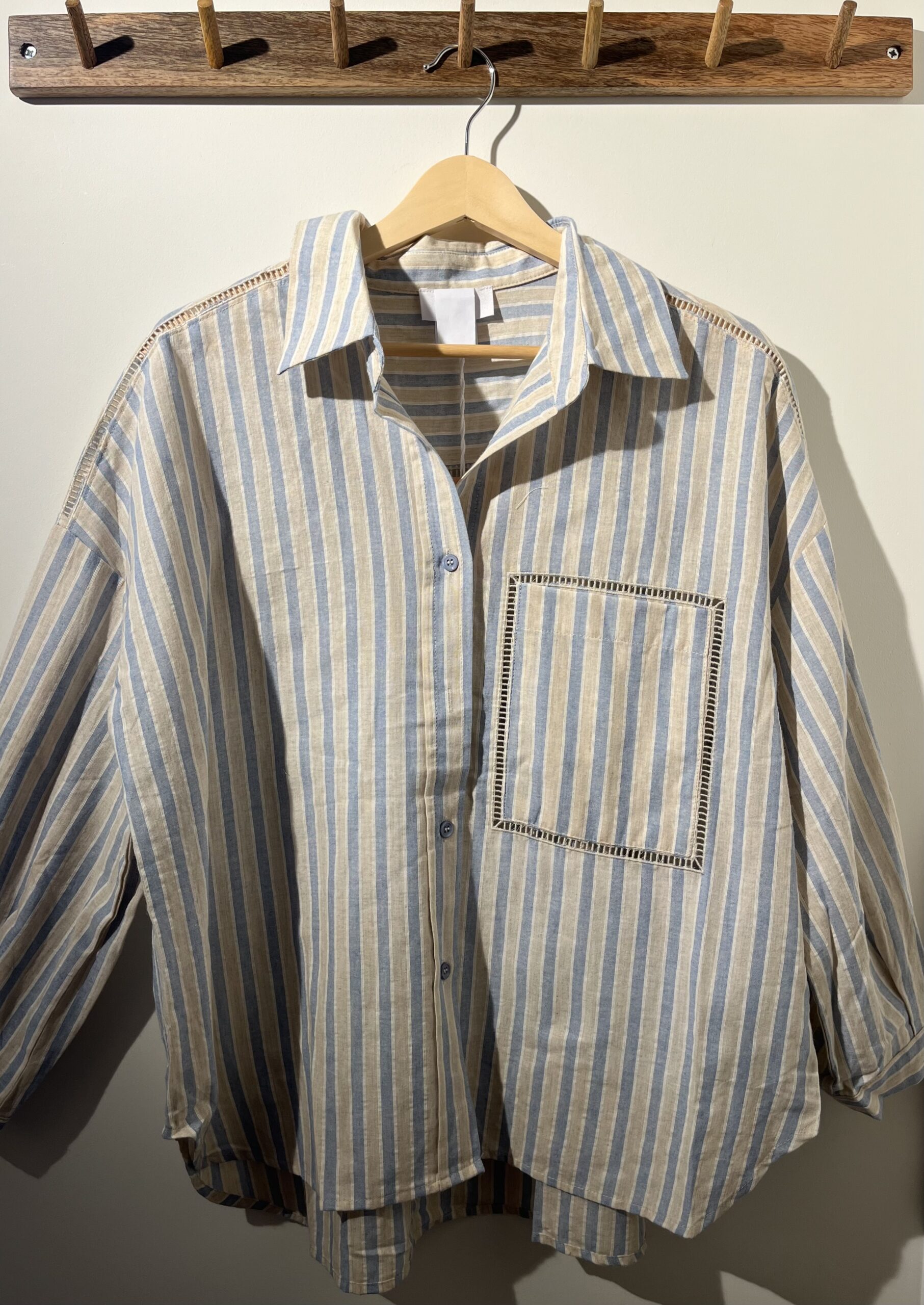 Chemise coton rayée ciel et jaune – Image 3