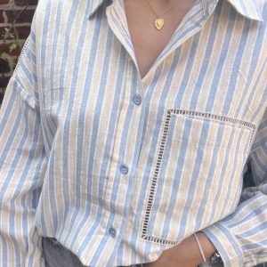 Chemise coton rayée ciel et jaune