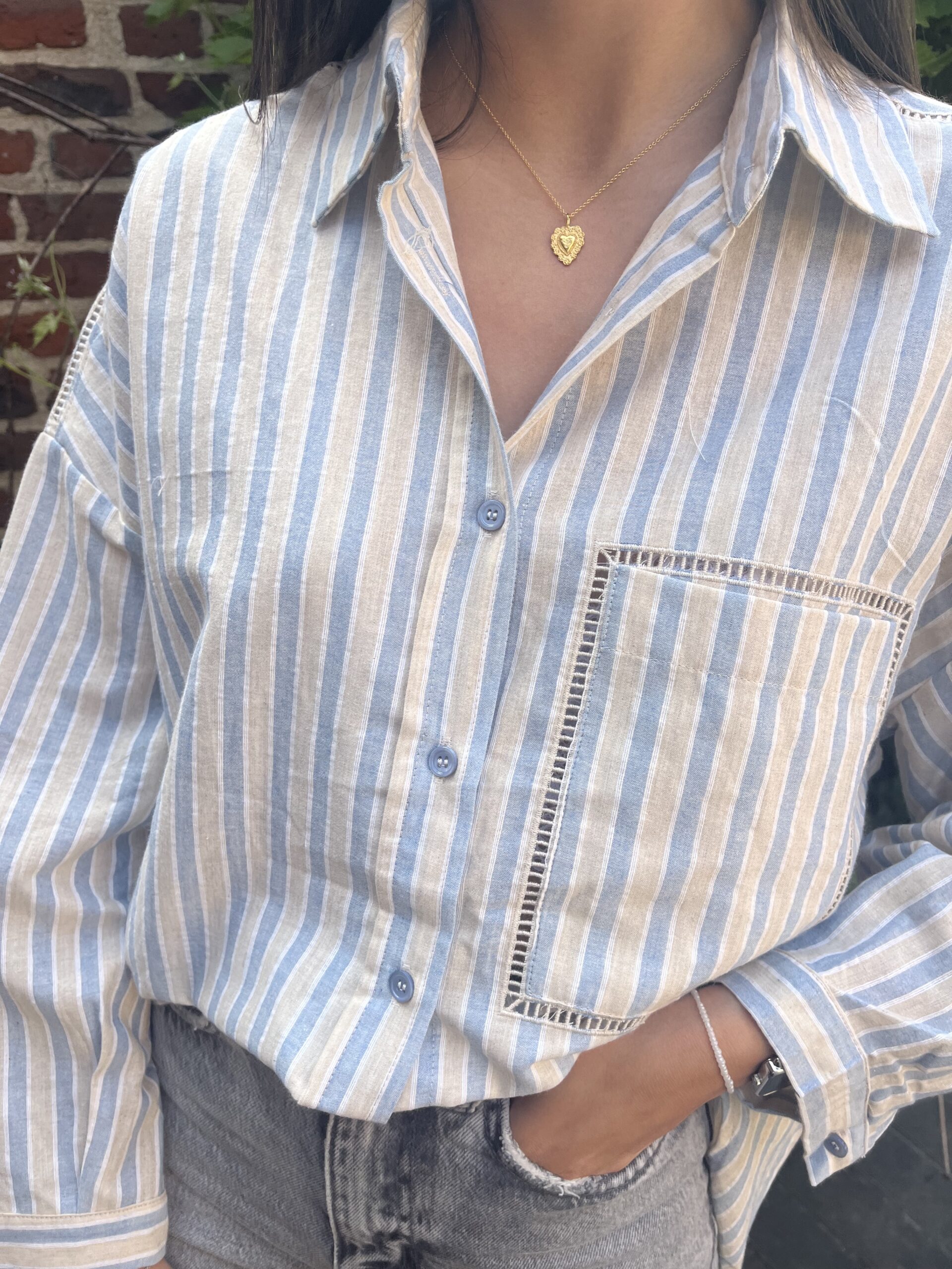 Chemise coton rayée ciel et jaune