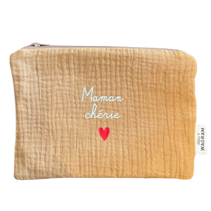 Trousse plate – gaze camel – maman chérie