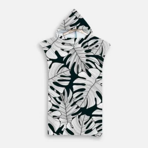 Poncho De Bain Feuilles Noir et Blanc