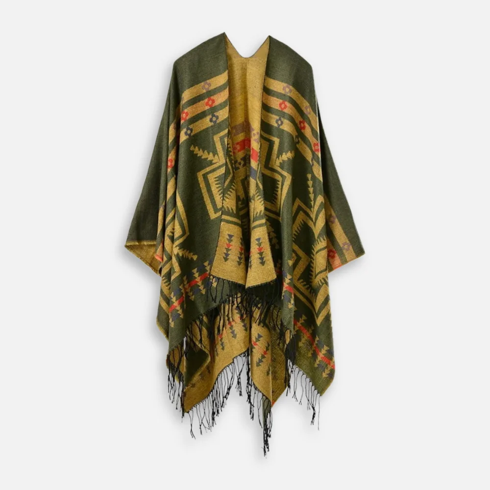 Poncho Kaki Motif Croix Mexicaine – Image 3