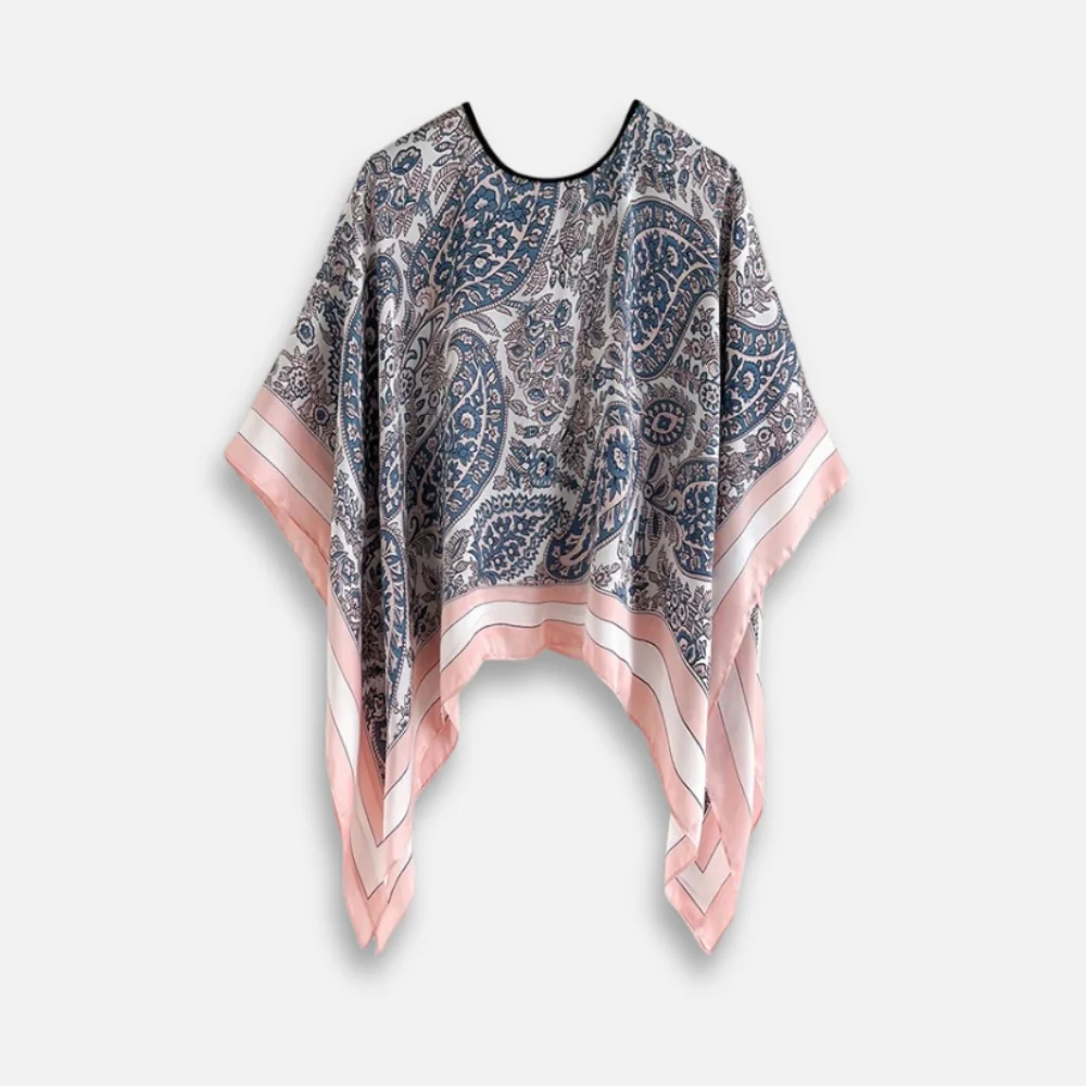 Poncho Léger Femme Motifs Floraux Bleu et Rose