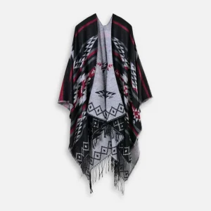 Poncho Noir Motifs Mexicains