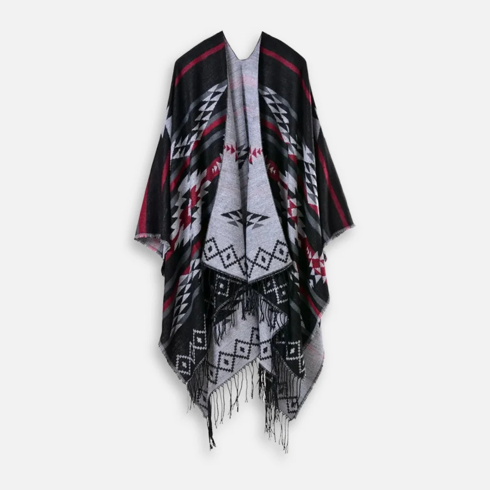 Poncho Noir Motifs Mexicains – Image 2