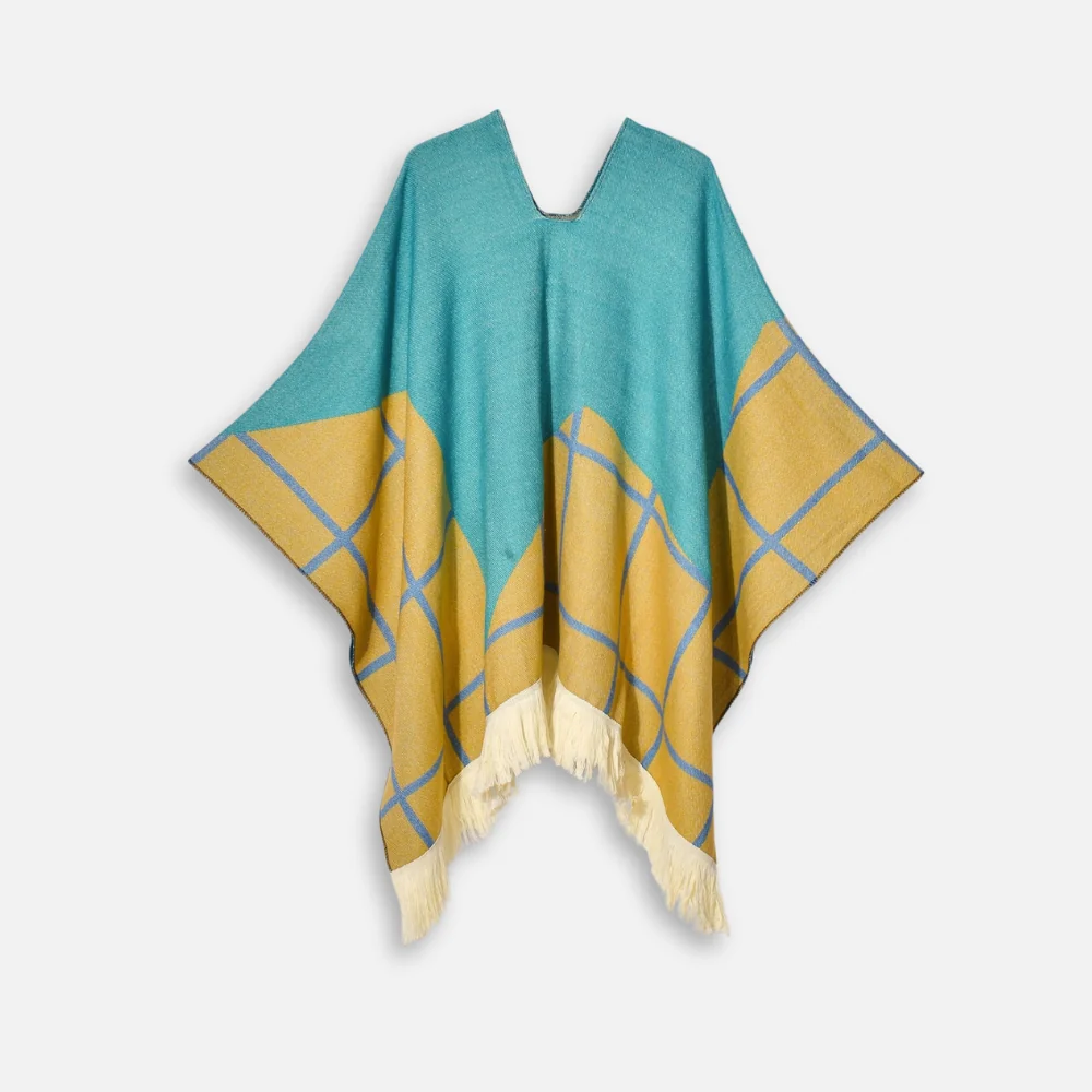 Poncho Péruvien Motifs à Carreaux – Image 6
