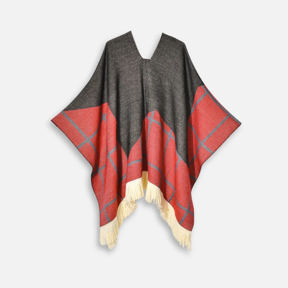 Poncho Péruvien Motifs à Carreaux – Image 4