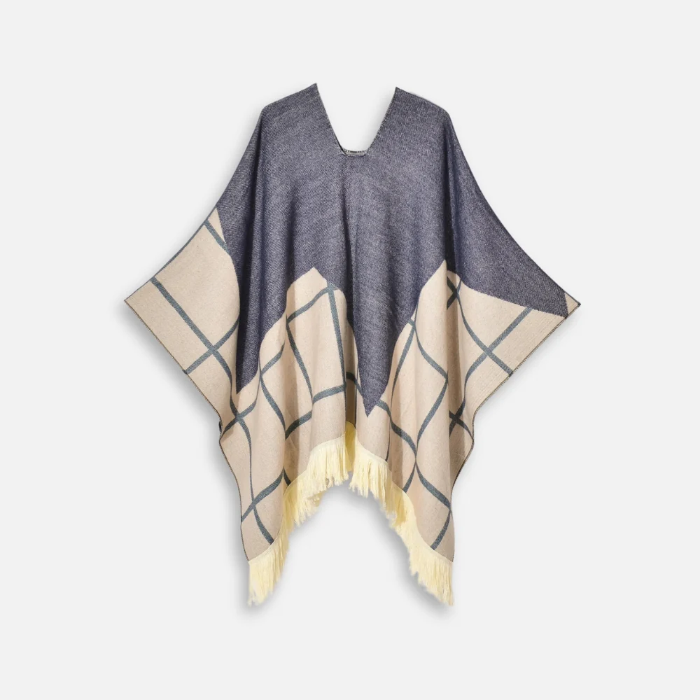 Poncho Péruvien Motifs à Carreaux – Image 2