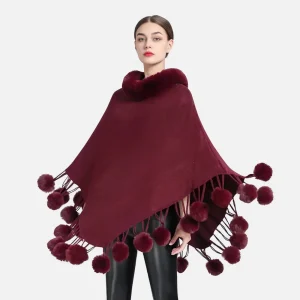 Poncho Femme Pompon
