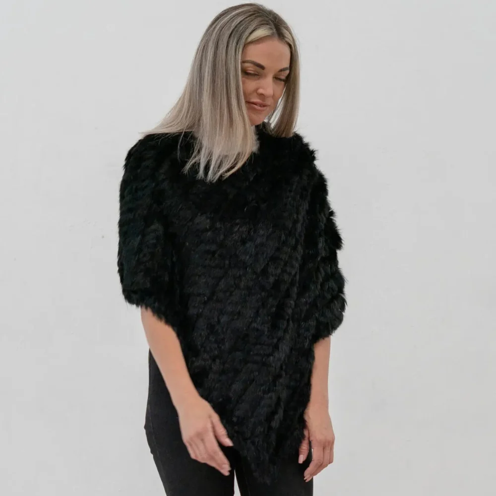 Poncho Fourrure Lapin Noir – Image 4