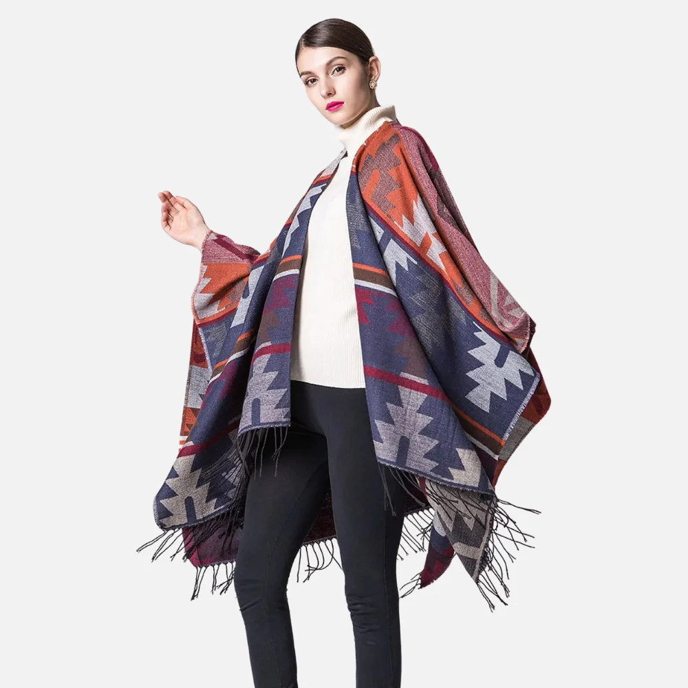Poncho Orange Motifs Péruviens – Image 2