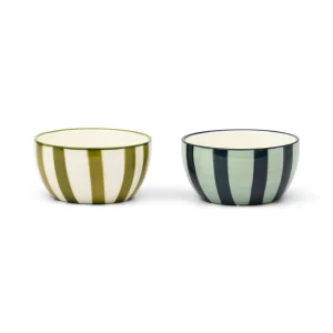 Set de 2 bols – rayures olive / bleu