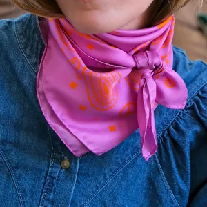 Foulard bandana soie – Rose et orange
