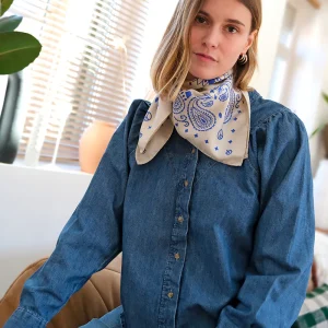 Foulard bandana soie – Bleu et blanc