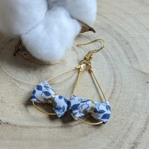 Boucles d’oreilles Gouttes dorées coton merveilleux bleu- adulte / enfant