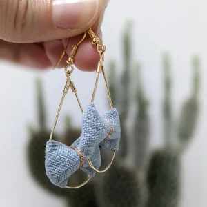 Boucles d&rsquo;oreilles Gouttes lin croyable bleu gris