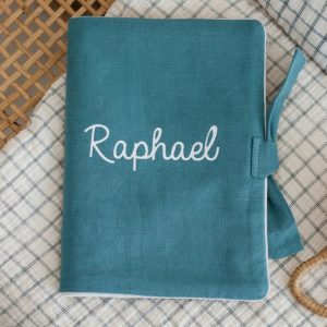 Protège carnet | Lin bleu carnard