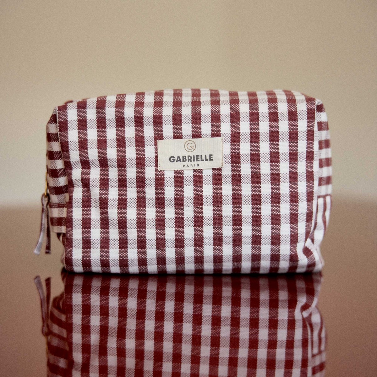 Trousse de toilette en coton vichy bordeau – Image 5